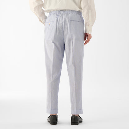 Finx Cotton Cordlane Easy Trousers / White x Blue
