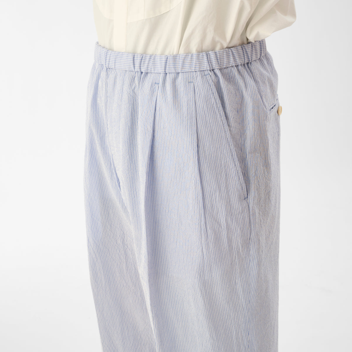 Finx Cotton Cordlane Easy Trousers / White x Blue